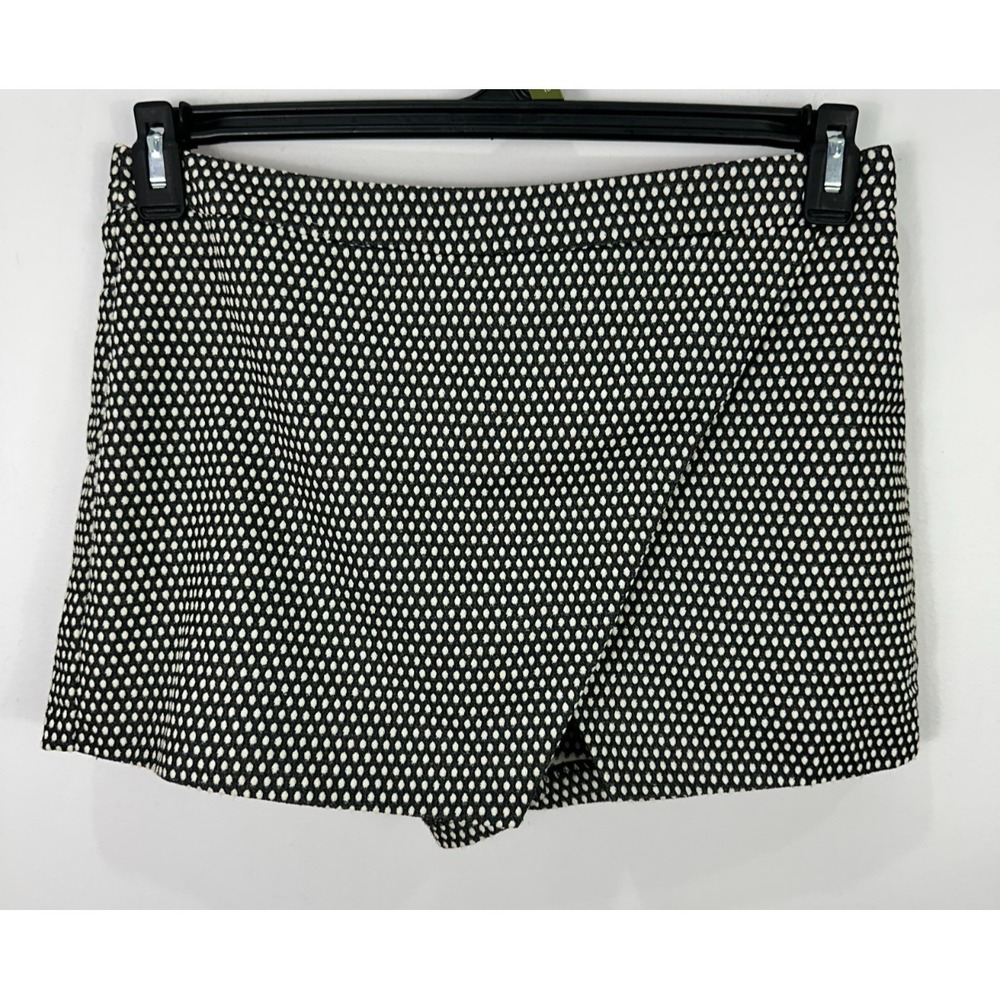 United Colors of Benetton Skort 6 Black White Asymmetrical Wrap Faux Skirt Twee